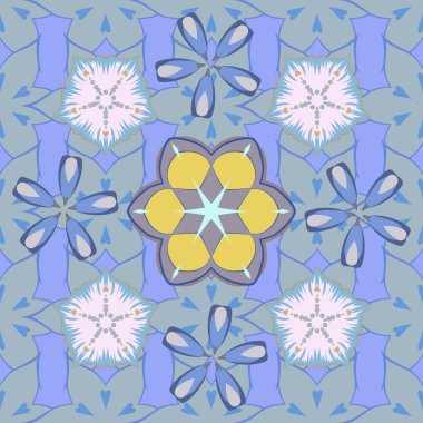 Viktorya dönemi tarzında kusursuz desen. Vignette ve sınırlar veya dizayn şablonu için vektör mavi, gri ve sarı elementler. Lüks çerçeveler ve dekorasyon.