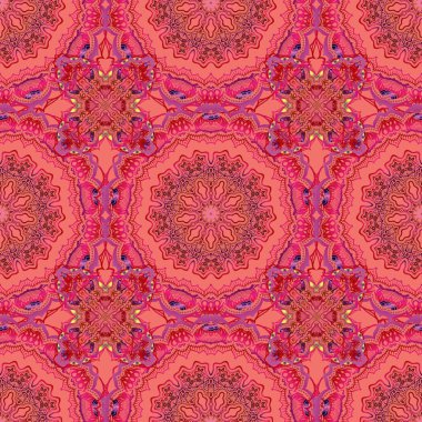 Vektör çizimi. Çiçeklerin tekrarlanması kolay, kusursuz desenli, hatları doldurmak için kullanılır. Eflatun, pembe ve kırmızı renkte çizim.