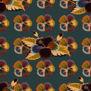 Bahar çiçeği arkaplanı. Sarı, yeşil ve kahverengi çiçek desenli taşıyıcı sevimli desen. Motley pürüzsüz desen. Moda baskıları için zarif bir şablon. Küçük renkli çiçekler..