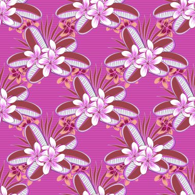 Tespih çiçekleri, yapraklar, dekoratif elementler, sıçrama, lekeler ve morumsu, pembe ve mor renkte damlalar. Karalama çizim biçimi, el çizimi illüstrasyon.