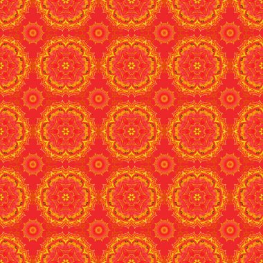 Kar taneleri olan sevimli vektörsüz desen. Turuncu, siyah ve kırmızı kar taneleri deseni.