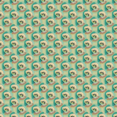 Bej, yeşil ve sarı renklerde gelincik çiçekleri olan soyut zarafet vektörü kusursuz desen.