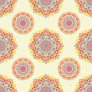 Kumaş, duvar kağıdı, arkaplan, davetiye, ambalaj ve kitap kapakları için tasarım. Doğulu tarzı. Vector vintage süsü. El çizimi eskiz. Damask pürüzsüz deseni pembe, sarı ve bej renklerde..