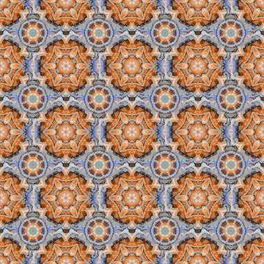 Bej, turuncu ve gri renklerde süslü konuşmalar. Vektörsüz damaske deseni, klasik duvar kağıdı, arkaplan.