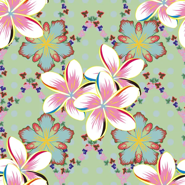 Ornement Multicolore Petites Fleurs Roses Vertes Bleues Simples Motif Abstrait — Image vectorielle