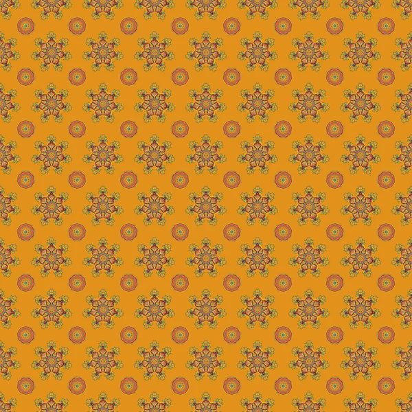 手の民族的質感 想像力の飛行を描いた オレンジ 黄色でシームレス抽象的な部族パターン ベクターイラスト — ストックベクタ