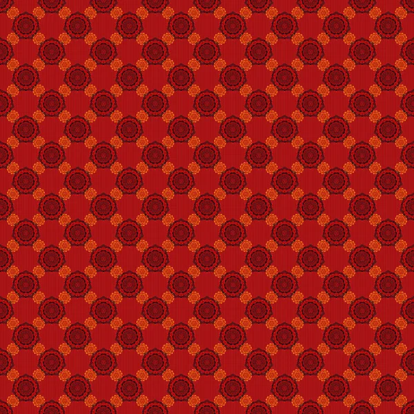 Ikat Damask Sömlös Mönster Bakgrund Kakel Vektorillustration Röda Och Orange — Stock vektor