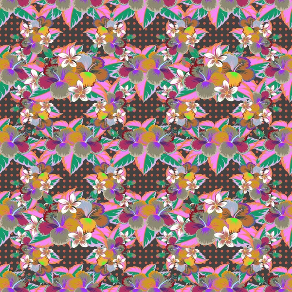 Abstrakte Eleganz Nahtloses Muster Mit Hibiskusblüten Auf Grauem Hintergrund — Stockvektor