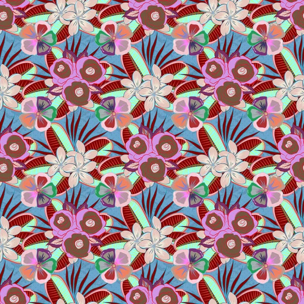 Abstraktes Blumenmuster Blauen Und Roten Farben Vektorillustration Helle Schöne Blumen — Stockvektor