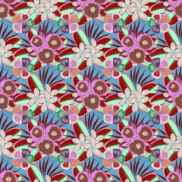 Impresión Floral Linda Abstracta Colores Azul Rojo Ilustración Vectorial Brillantes — Vector de stock