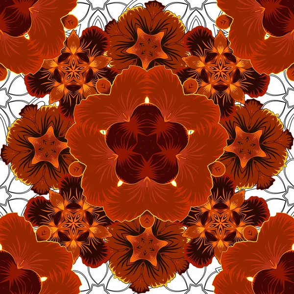 Vintage Orange Rot Und Grau Nahtlose Muster Abstrakte Ornamente Brokat — Stockvektor