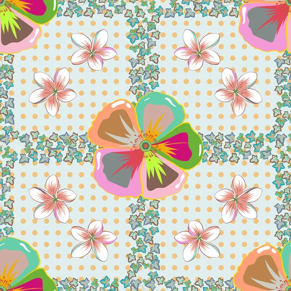 Seamless Background Pattern Tropical Flowers Leaves Green Pink Colors Vector — Stock Vector