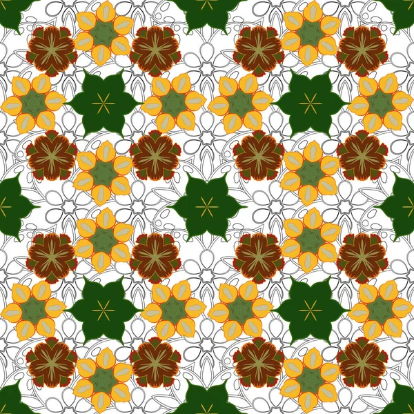 伊斯兰病媒设计 无缝图案有绿色 黄色和蓝色三种颜色 纺织品印花 印花或织物东方饰物 — 图库矢量图片