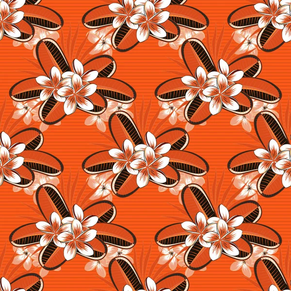 ベクトルイラスト ピンク オレンジ色の様式化されたプルメリアの花とシームレスな花パターン — ストックベクタ