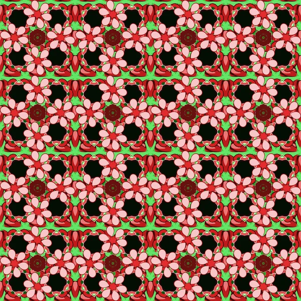 Patrón Sin Costura Flor Vectorial Colores Rojo Verde — Archivo Imágenes Vectoriales