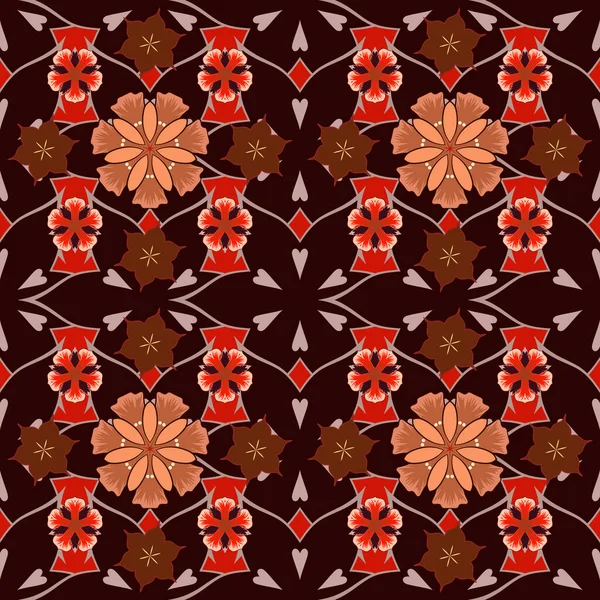 Modèle Sans Couture Rouge Orange Marron Modèle Bigarré Luxe — Image vectorielle