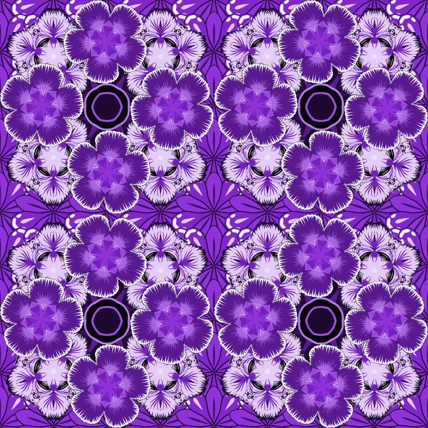 Traditionelle Indische Florale Nahtlose Muster Weißen Und Violetten Farben — Stockvektor