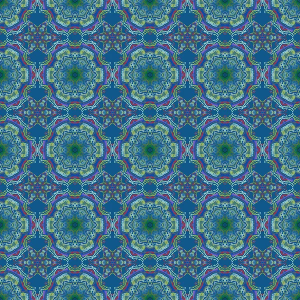 Motif Damassé Sans Couture Papier Peint Classique Vert Bleu Bordure — Image vectorielle