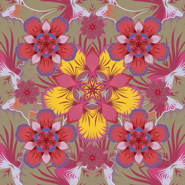Векторні Ілюстрації Квітковий Вінтажний Безшовний Візерунок Рожевих Бежевих Червоних Кольорах — стоковий вектор