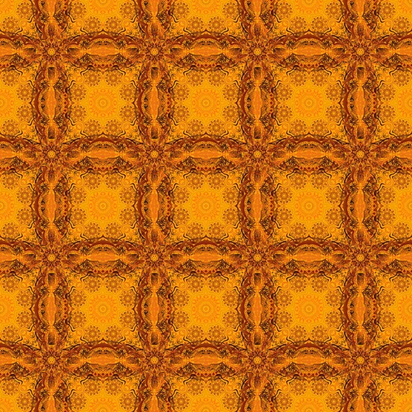 Элегантный Бесшовный Узор Цветочными Мандаловыми Элементами Красивая Оранжевая Красная Жёлтая — стоковый вектор