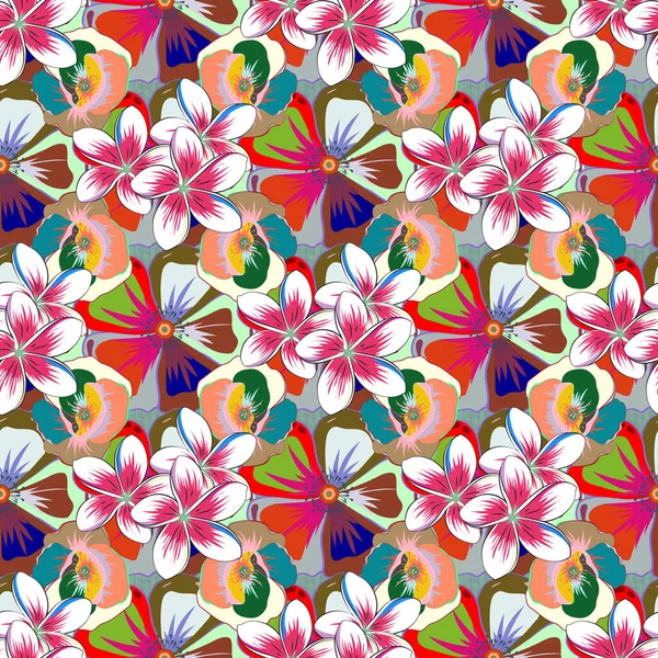 Flores Estilizadas Dibujadas Mano Patrón Sin Costura Miniprint Flor Vectorial — Vector de stock