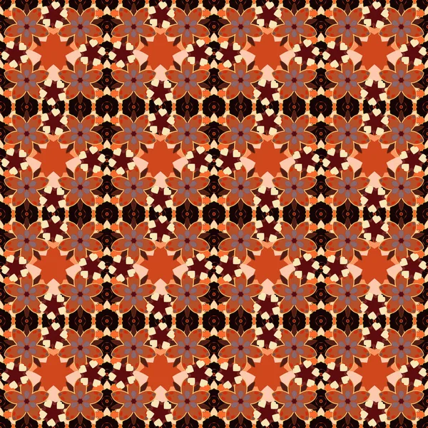 花模様を繰り返します ベージュ オレンジ ブラックのモダンなモトリー花のシームレスなパターン Print — ストックベクタ