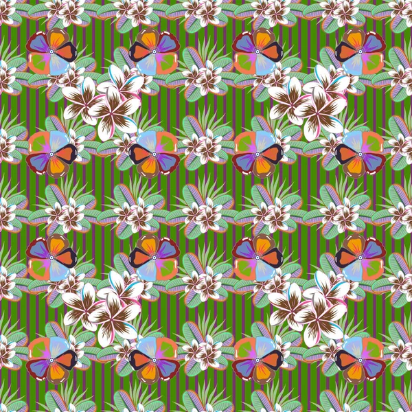 Sømløse Mønster Med Mange Små Blå Grønne Blomster Problemfri Blomstermønster – Stock-vektor