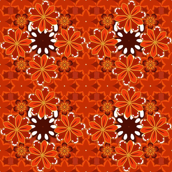 Бесшовный Рисунок Милым Дамасским Орнаментом Бесшовный Векторный Оранжевый Красный Коричневый — стоковый вектор