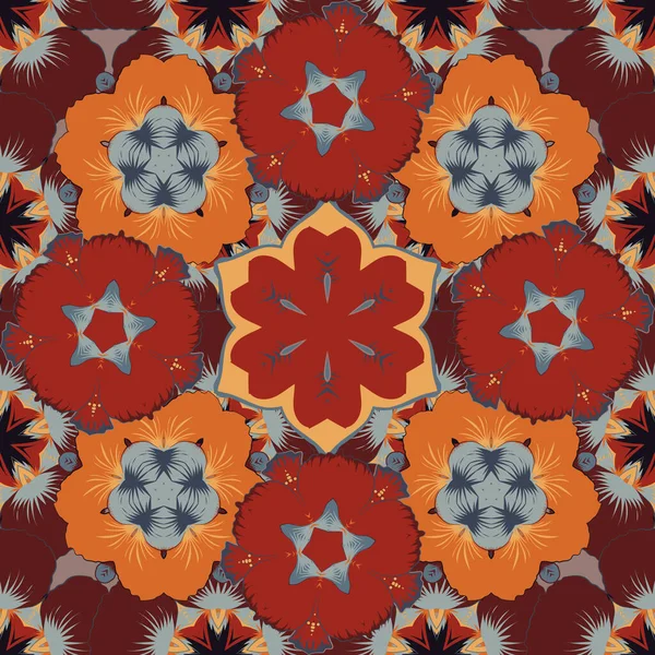 Vector Blume Nahtloses Muster Grauen Roten Und Braunen Farben — Stockvektor