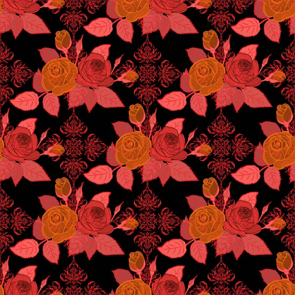 Aquarellmalerei Nahtloses Muster Nahtloses Blumenmuster Roten Und Orangen Farben Bunte — Stockvektor