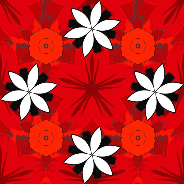 Modèle Fleurs Vectorielles Dessinées Main Sans Couture Bleu Noir Rouge — Image vectorielle