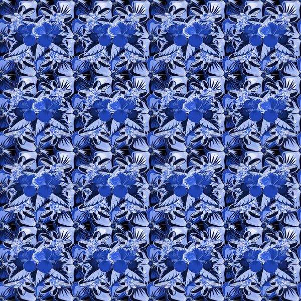 Алоха Гавайские Рубашки Вектор Бесшовный Шаблон Фиолетовый Синий Фиолетовый Гибискус — стоковый вектор