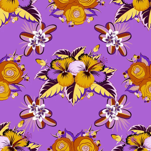 Fondo Floral Colores Violeta Amarillo Rojo Patrón Flores Sin Costuras — Archivo Imágenes Vectoriales