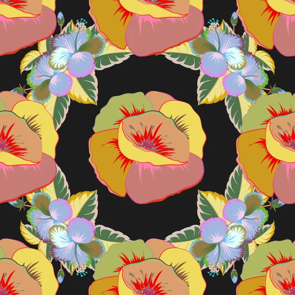 Illustration Vectorielle Motif Floral Ethnique Sans Couture Sur Fond Gris — Image vectorielle