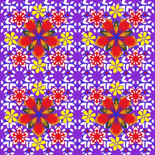 Raster Blumen Miniprint Nahtlose Muster Violetten Roten Und Weißen Farben — Stockvektor