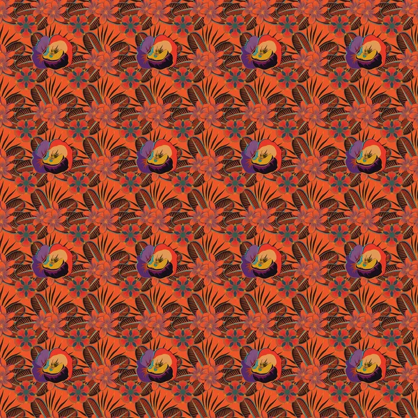 无缝花饰品 色彩斑斓的东方图案为红色 橙色和褐色 皇家罂粟的现代罂粟花型 — 图库矢量图片