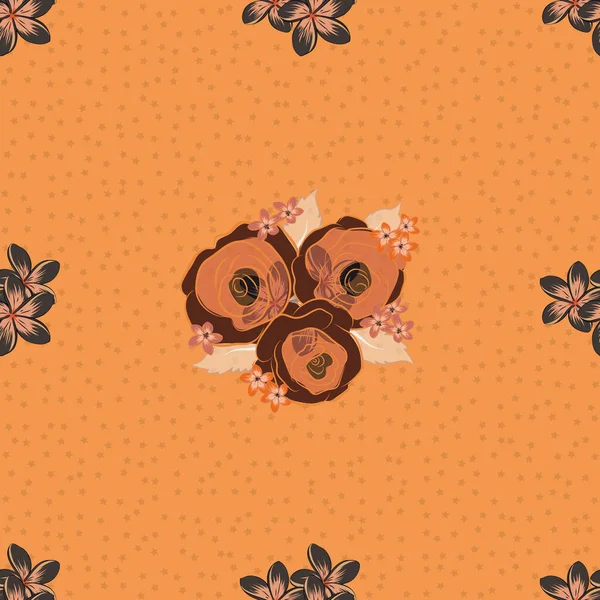 Seamless Pattern Beige Brown Orange Roses Vintage Pattern Indian Batik — Stock Vector
