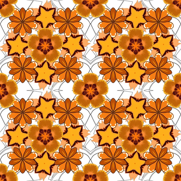Vektorillustration Sömlös Blommönster Söta Blommor Blått Gult Och Orange Färger — Stock vektor