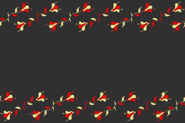 El yapımı elementler. Gri, kırmızı ve kahverengi renklerde yatay çiçekler. Kopyalama alanı olan kusursuz arkaplan deseni (metin için yer).