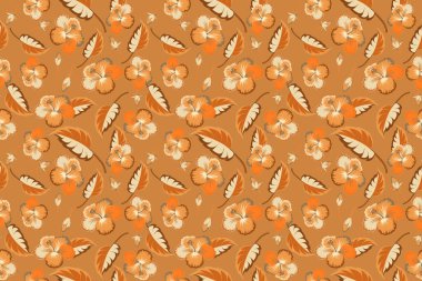 Kahverengi çiçek desenli tropikal desenli. Kahverengi pürüzsüz desen.