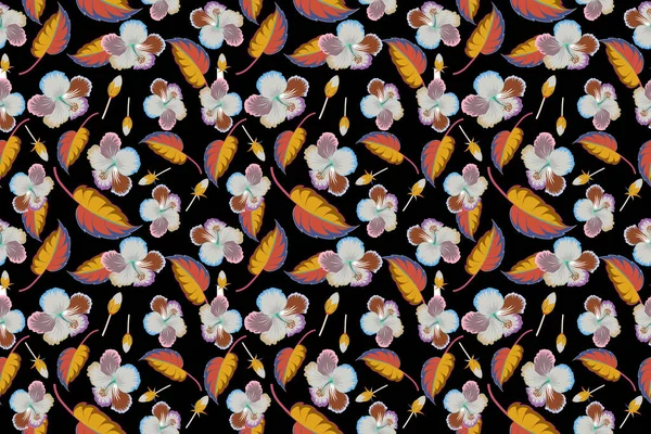 Illustration Auf Schwarzem Hintergrund Nettes Muster Kleiner Mehrfarbiger Blume Kleine — Stockfoto