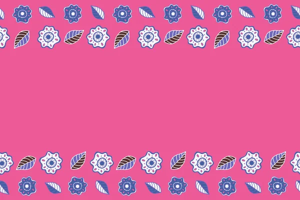 Horizontal sketch with copy space (place for your text). Violet, blue and pink flowers art.