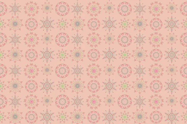绿色和粉色装饰的无缝图案 花卉装饰 纺织品 壁纸和任何表面的模板 — 图库照片