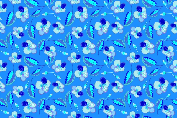 Jolie Impression Florale Bleue Fond Fleur Hibiscus Motley Motif Sans — Photo