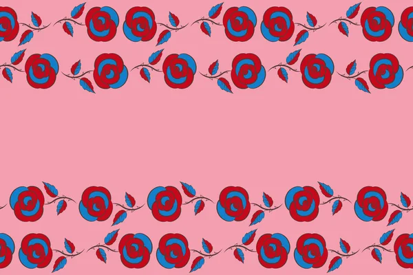 Fond Horizontal Abstrait Sans Couture Avec Rose Bleue Rose Rouge — Photo