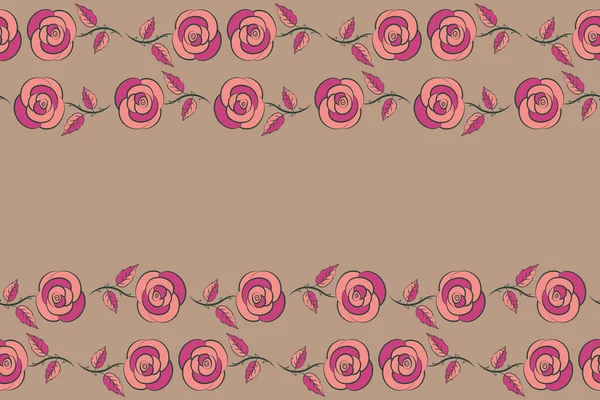 Бесшовный Узор Горизонтальным Абстрактным Пурпурным Розовым Бежевым Стилизованными Розами Копировальным — стоковое фото