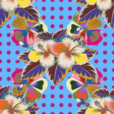 Vektör çiçek konsepti. Yaz tasarımı. Yaprak doğal deseni mavi ve yeşil renklerde. Duvar kağıdı, web sayfası arka planı, ambalaj kağıdı için kusursuz çiçek deseni kullanılabilir.