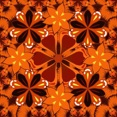 Kırmızı, kahverengi ve turuncu elementlerle soyut, kusursuz desen. Vintage vektör süsü.