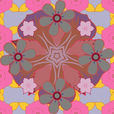 Şık çiçekli, pürüzsüz bir desen. Kahverengi, gri ve pembe renklerde desensiz çiçek deseni.