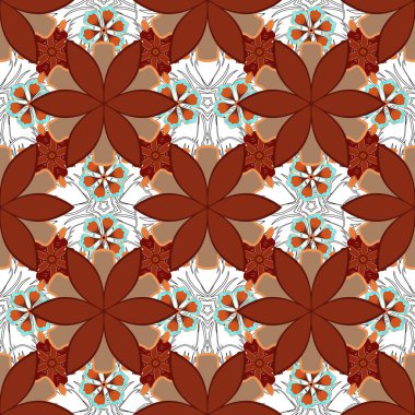 Optik yanılsama. Gri, turuncu ve kırmızı renklerde çiçeklerin kusursuz dokusu. Vektör illüstrasyonu iç tasarım, baskı, ağ ve tekstil tasarımı için iyidir.